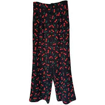 Cherry Print, Black Pleated, Wide Leg, Trousers, with Pockets, Size M