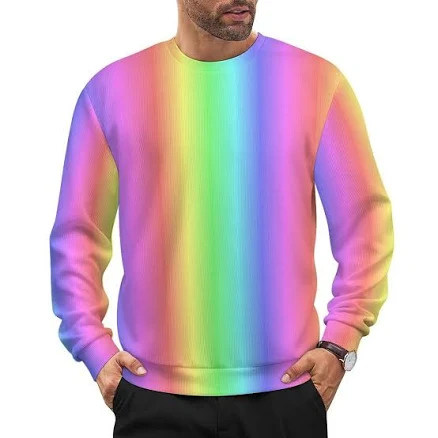 Men's Loose Fit Rainbow Color Spectrum Pullover Sweater