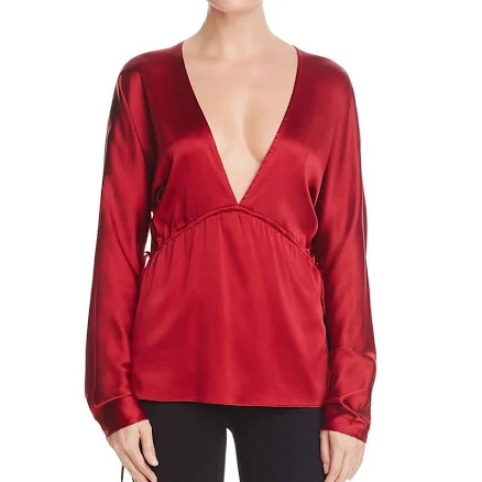 Elizabeth and James Ophelie Plunging Satin Top with Side Ties