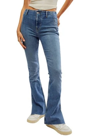 Free People Level Up Slit Bootcut Blue