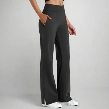 Women's High-Waisted Bootcut Yoga Pants with Pockets and Side Slit