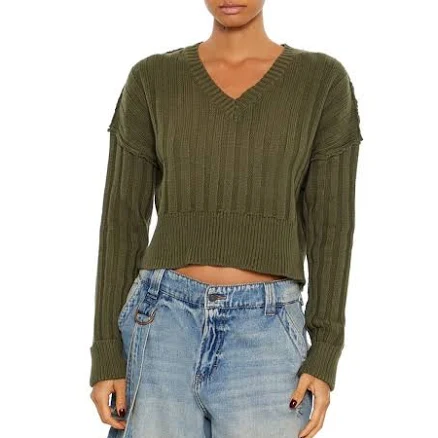 Chunky Knit Cropped Sweater OLIVINE / S
