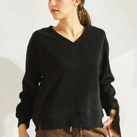 Women's V Neck Corduroy Long Sleeve Top
