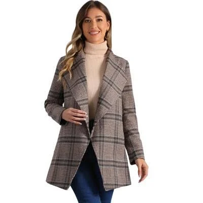 Women's Belted Wrap Outerwear Shawl Collar Asymmetric Hem Plaid Coat