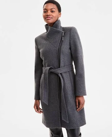 DKNY Women's Asymmetric Front-Zip Belted Coat
