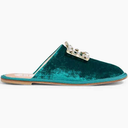 Roger Vivier Hotel RV embellished velvet slippers - Women - Jade Flat Shoes - EU 38