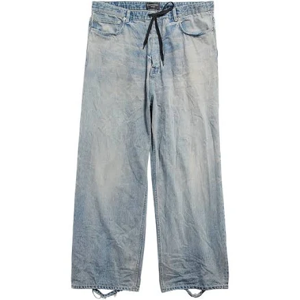 Balenciaga Distressed Drawstring Wide-Leg Jeans - Red - XXS