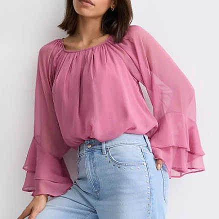 Loft Women's Tiered Ruffle Sleeve Blouse
