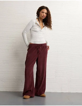 AE Women's Stretch Corduroy Low-Rise Baggy Wide-Leg Pants