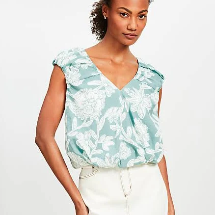 Loft Women's Floral V-Neck Bubble Hem Top