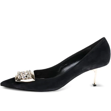 Sarah & Sebastian Crystal- Buckle Suede Pumps
