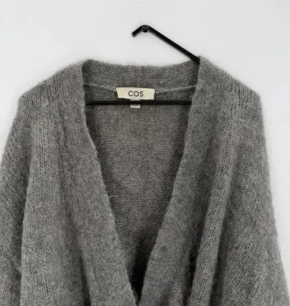 Cos Wool Alpaca Fuzzy Blend Wrap Over Tie Cardigan In Grey Melange Sz