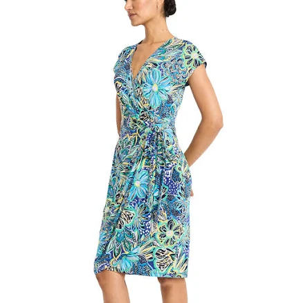 Maggy London Women's Cap Sleeve V-Neck Wrap Midi-Knee Length Dress