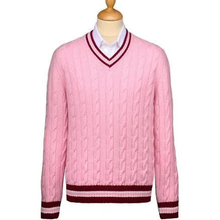 Cordings Men's Cable Wool and Cashmere Cricket Jumper