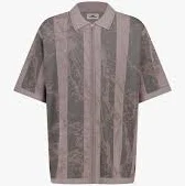 Jacquard Full Zip Knit Polo - Pink M