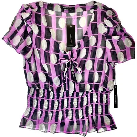 BCBGMAXAZRIA Geometric Print Sheer Blouse Multicolor / X-Small / New With Tag