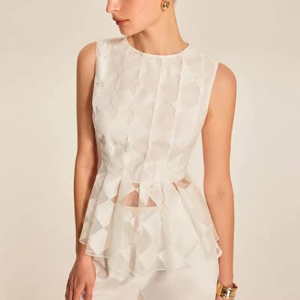 Semi-Sheer Geometric Peplum Top