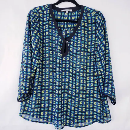 Quintessential Womens Blouse Sheer Geometric Print Size Large