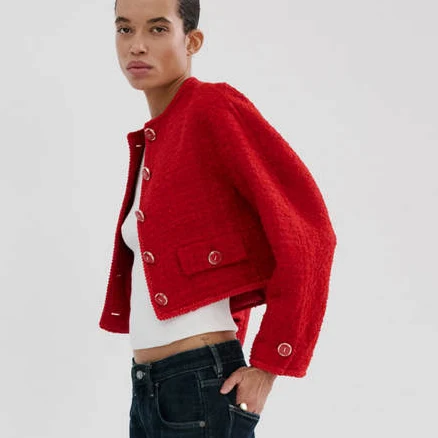 MANGO Women's Jewel Button Tweed Jacket
