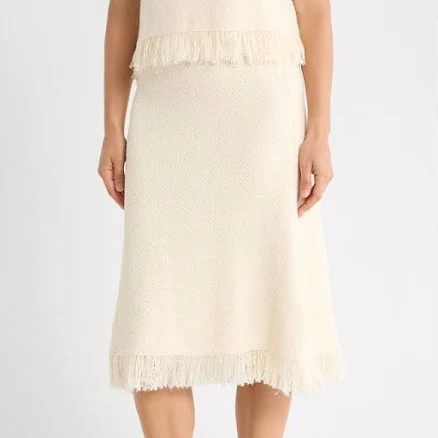 Adrianna Papell Fringe Waffle Knit Midi Skirt
