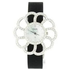 Black Swarovski Crystal Flower Watch