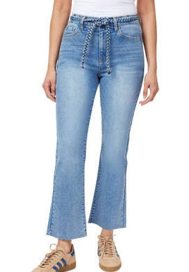 Kensie Women's High Waist Belted Flare Leg Cropped JeansKensie Women's High Waist Belted Flare Leg Cropped Jeans