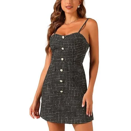 Allegra K Women's Plaid Tweed Dress