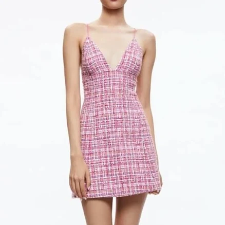 Alice + Olivia Carli Tweed Spaghetti-Strap Mini Dress