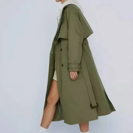 Nasty Gal Petite Premium Double Layer Twill Khaki Trench Coat - New Women | Color: Green | Size: XS