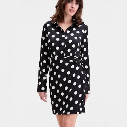 Sam Edelman Women's Long-Sleeve Faux Wrap Polka Dot Mini Dress