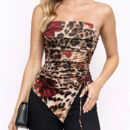 Eggy's Asymmetrical Leopard Print Tube Top