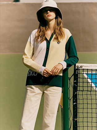 Half Color Y-neck Cardigan