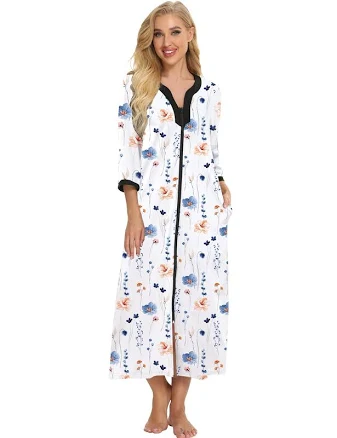 Bloggerlove Robes For Women Zipper Front Bathrobe Half Sleeve House