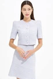 Tweed Silk Chiffon Trim Crop Jacket