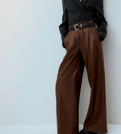 MANGO Women's Wide-Leg Faux-Leather Pants