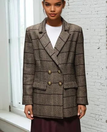 Double Breasted Herringbone Blazer