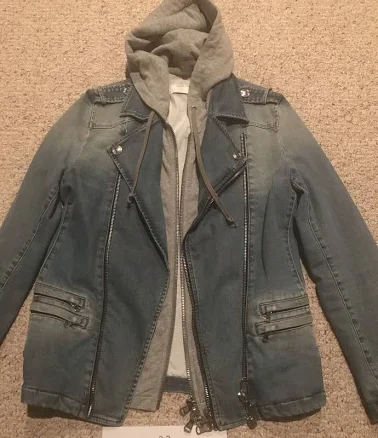 Mens Balmain Denim Jacket With Hood Size Small