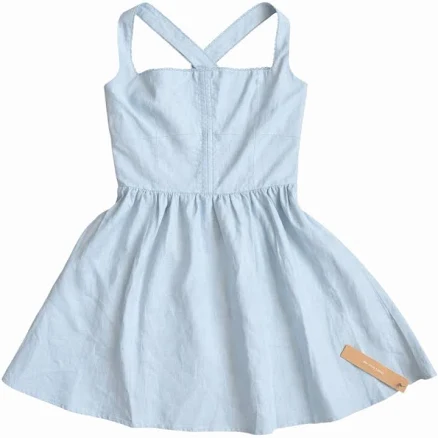 Reformation Sheri Linen Mini Dress Blue Size 10 Fit Flare Summer