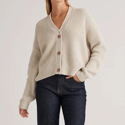 Quince Women's Organic Cotton Fisherman Cropped Cardigan