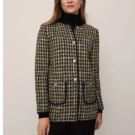 Ann Taylor Women's Houndstooth Tweed Long Crew Neck Jacket