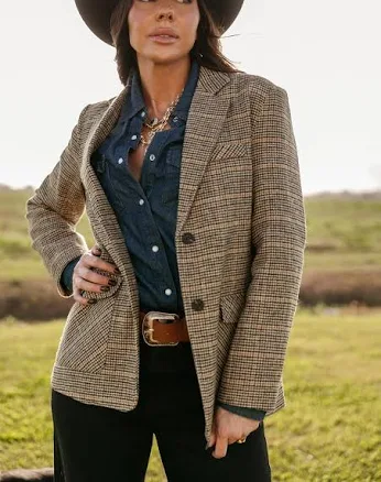 Houndstooth Tweed Western Blazer
