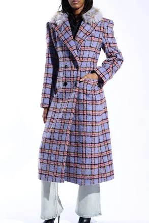 Alyssa Women's Faux Fur Plaid Trench Coat