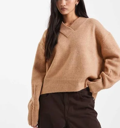 ASOS Design Boxy v-Neck Sweater with Side Slit