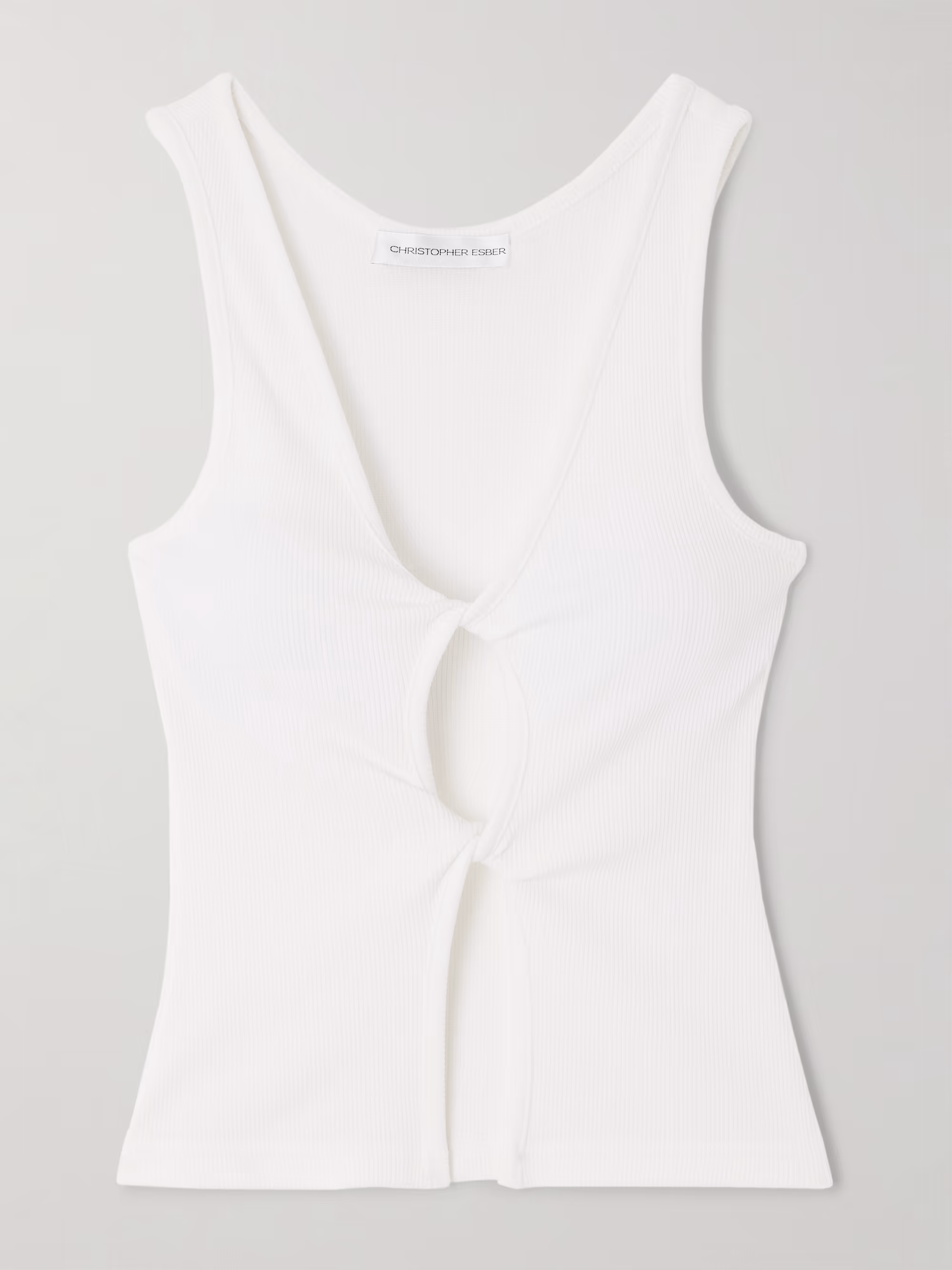 Cutout Twist-front Ribbed-knit Tank