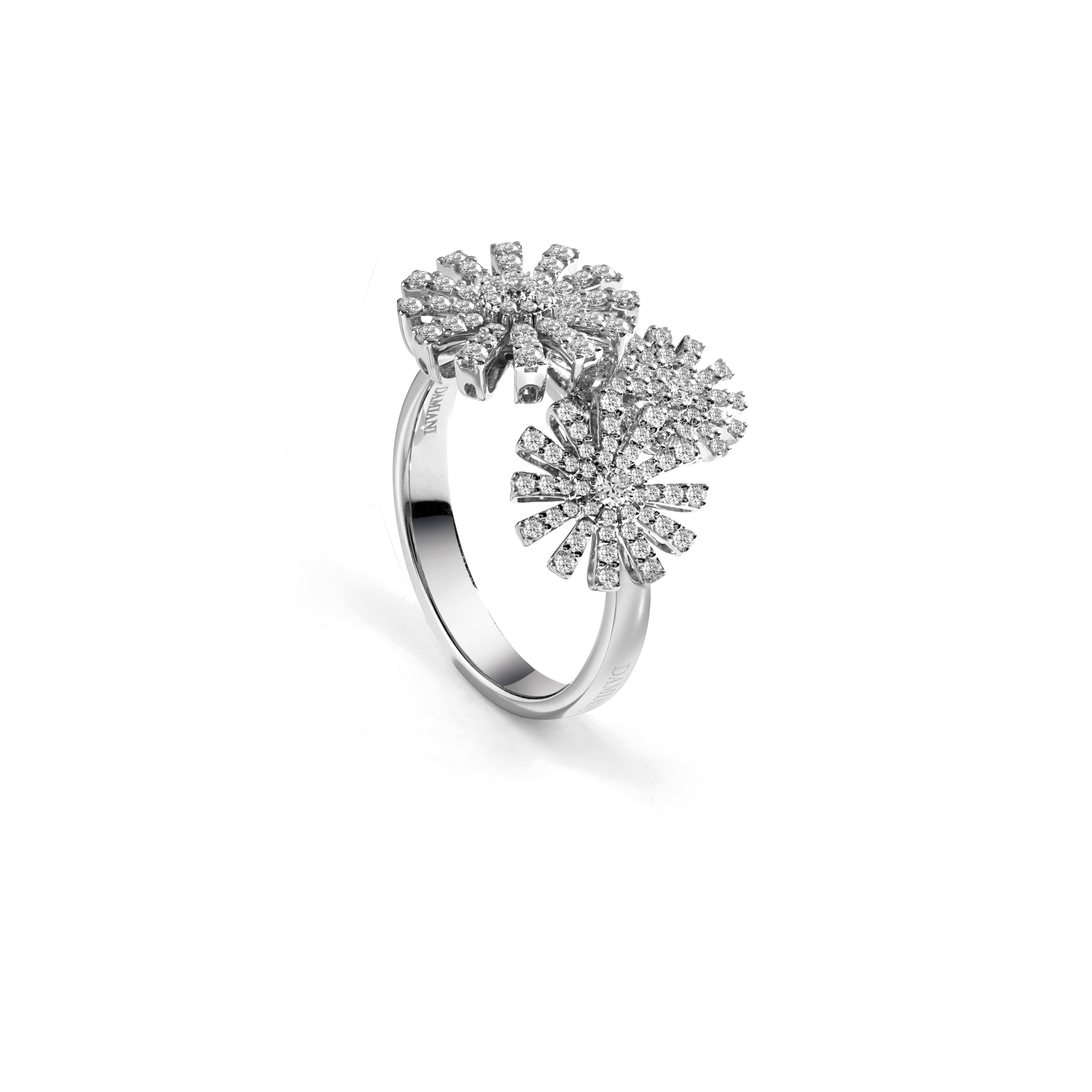 White-Gold Triple Diamond-Flower Ring