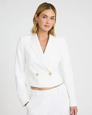 Express Women's Studio Stretch Twill Double Breasted Cropped Business Blazer