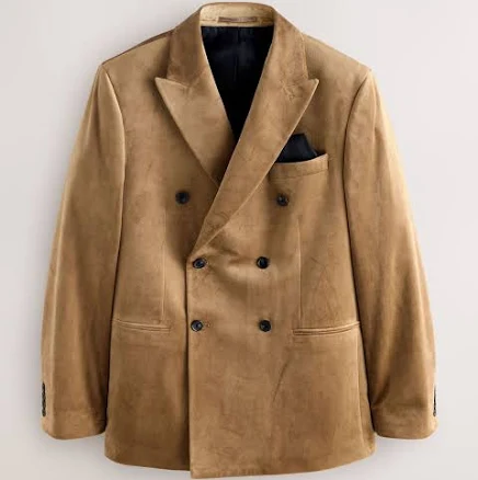 Men's Next Gold Regular Fit Double Breasted Velvet Blazer