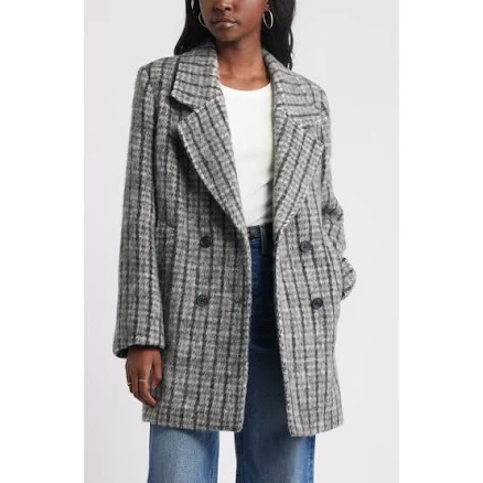 Treasure & Bond Chunky Herringbone Double Breasted Plaid Coat