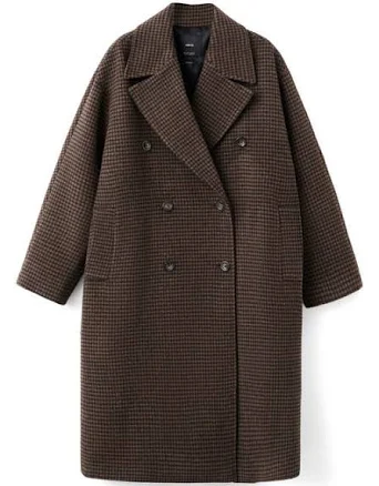 MANGO Women's Wool-Blend Micro-Houndstooth Double Breasted Coat