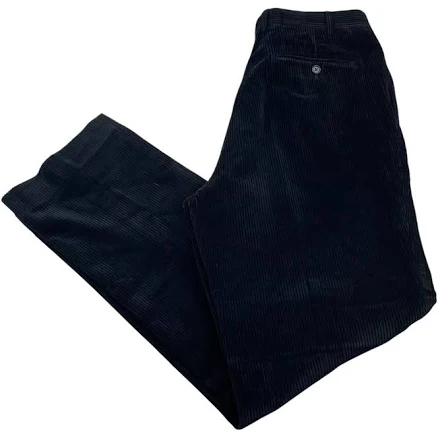 Duca Visconti Men's Corduroy Pleated Dress Pants Black • Italy • 37x35
